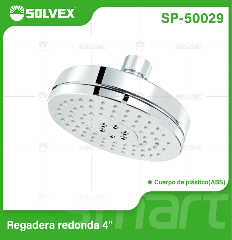 Regadera para Ducha Redonda 4" Cromada. Cabezal de Plástico ABS con Bola de Cobre y 3 Funciones de Agua.