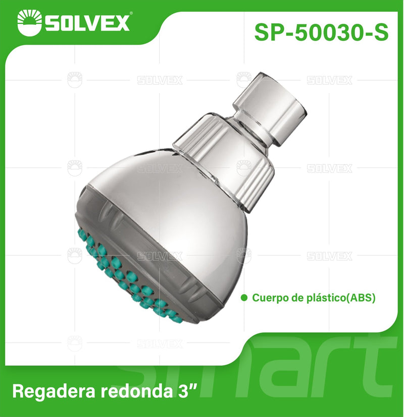 Regadera para Ducha Redonda 3" Cromada. Cabezal de Plástico ABS Resistente.