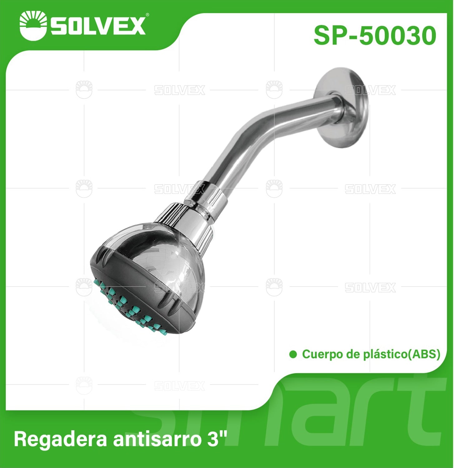 Regadera para Ducha Cromada 3" Antisarro con Brazo. Cabezal de Plástico ABS Duradero.