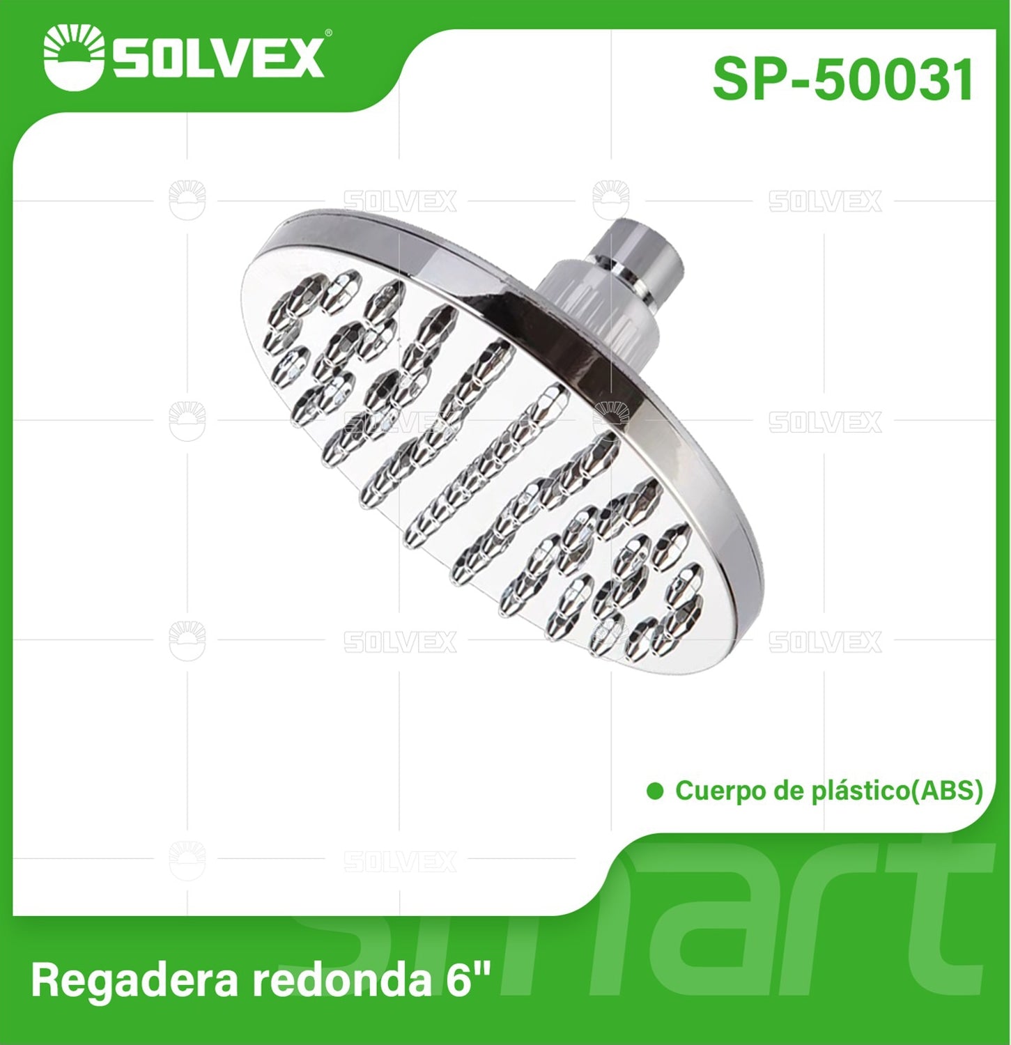 Regadera para Ducha Redonda 6" Cromada. Cabezal de Plástico ABS Resistente.