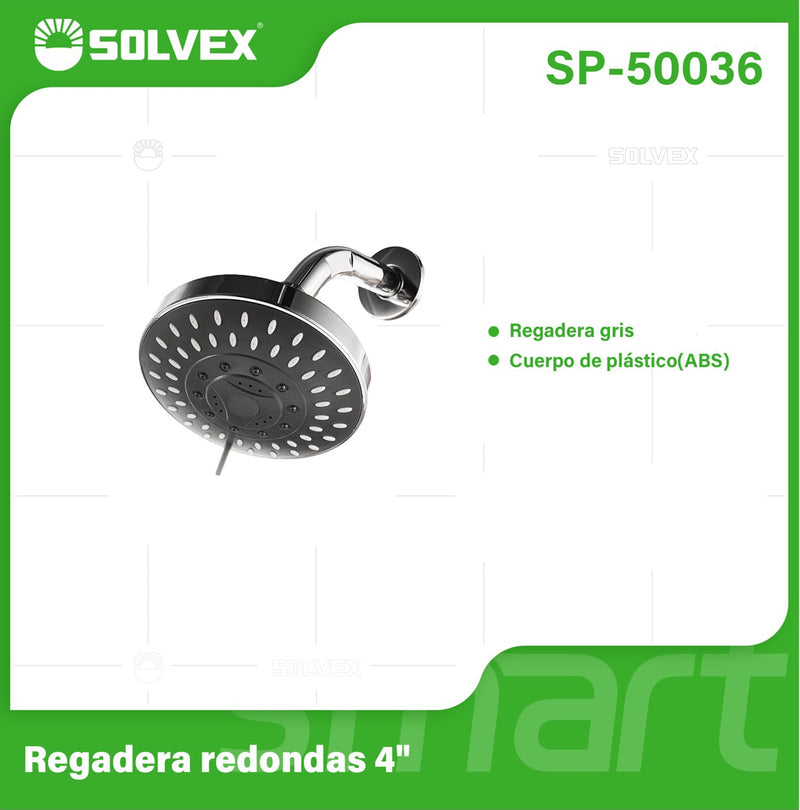Regadera para Ducha Redonda 4" Cromada. Cabezal de Plástico ABS con 5 Funciones.