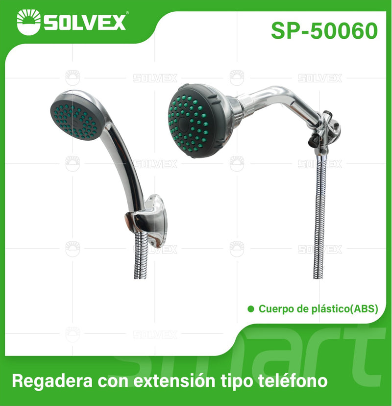Regadera para Ducha con Extensión Tipo Teléfono 3" Cromada. Manguera y Desviador Incluidos.