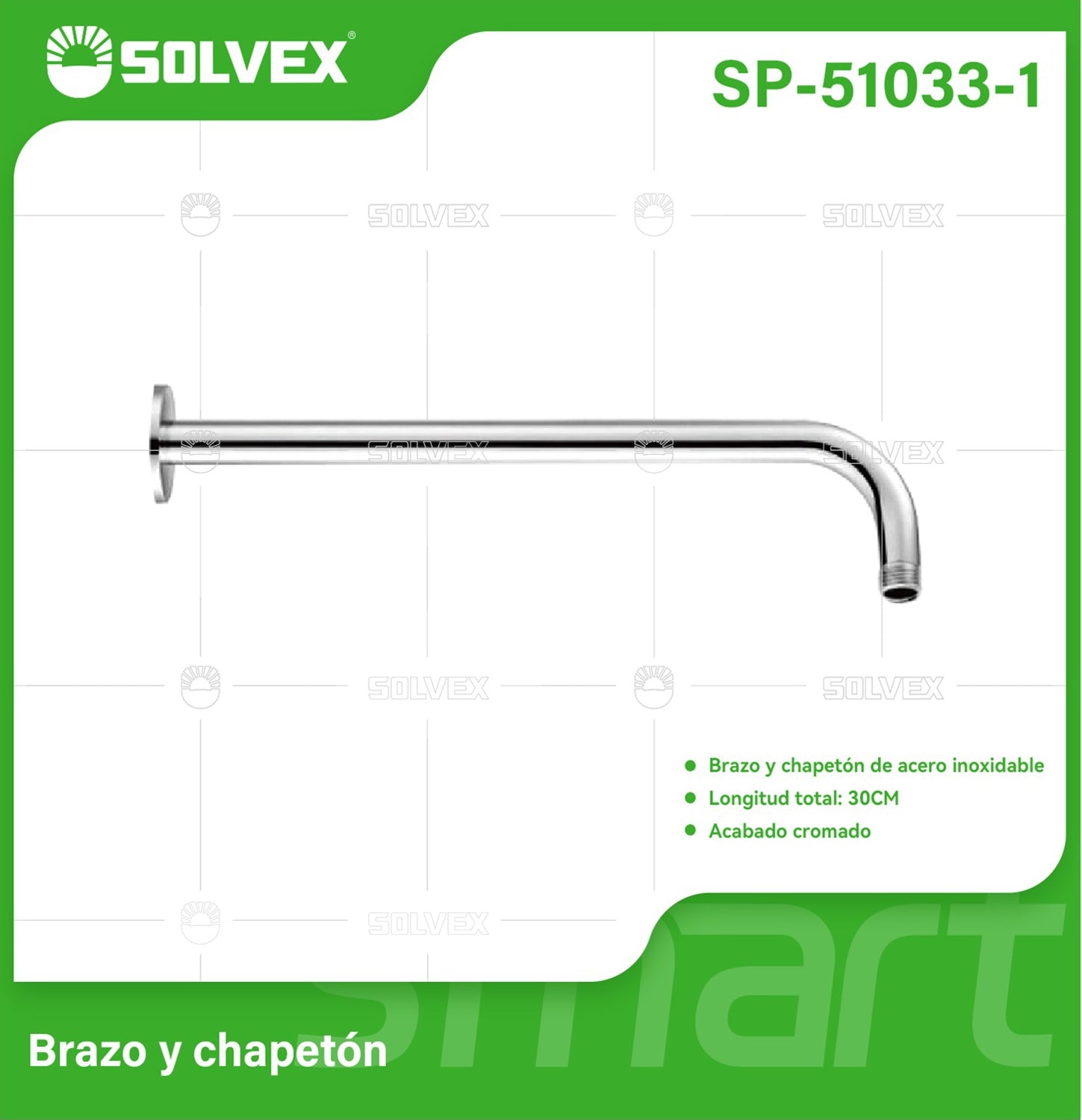 Brazo de Ducha 30 cm cromado. Tubo de Acero Inoxidable con Chapetón para regadera.