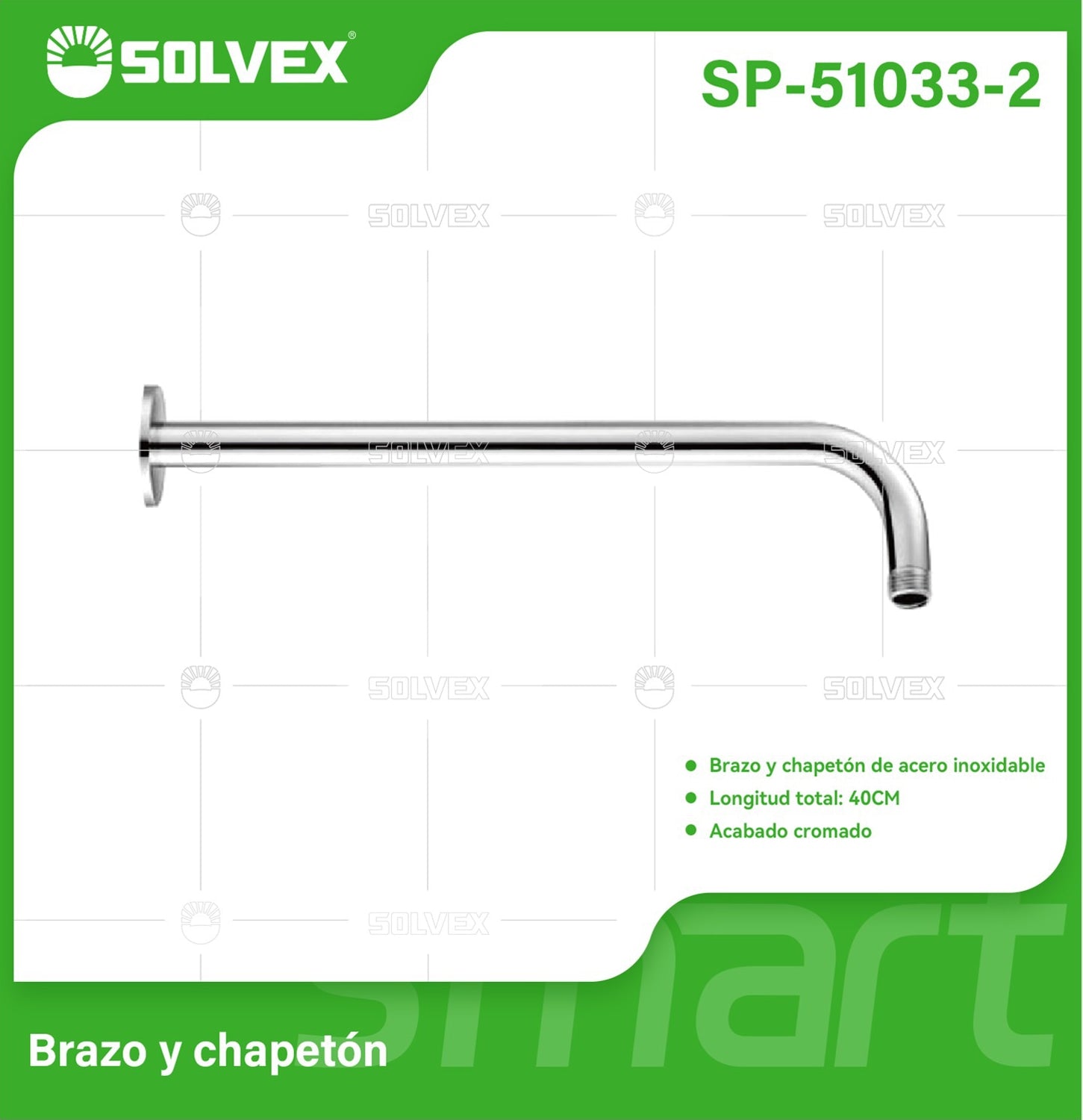 Brazo de Ducha 40 cm cromado. Tubo de Acero Inoxidable con Chapetón para regadera.