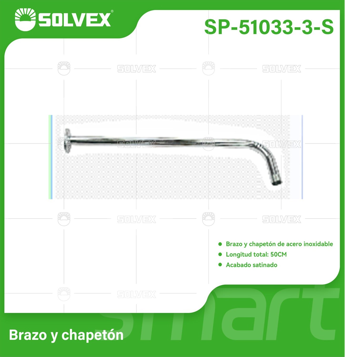 Brazo de Ducha 50 cm Satinado. Tubo de Acero Inoxidable con Chapetón para regadera.