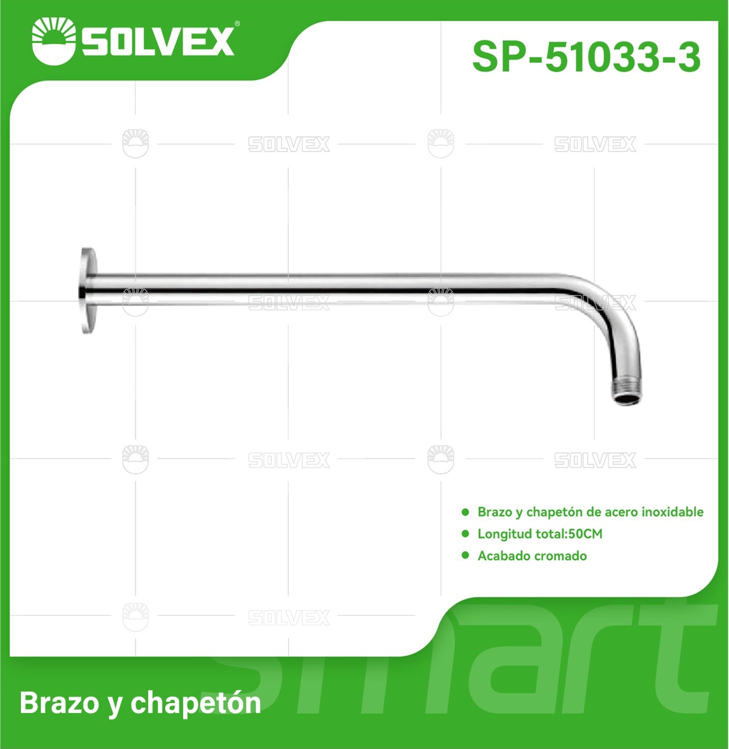 Brazo de Ducha 50 cm cromado. Tubo de Acero Inoxidable con Chapetón para regadera.