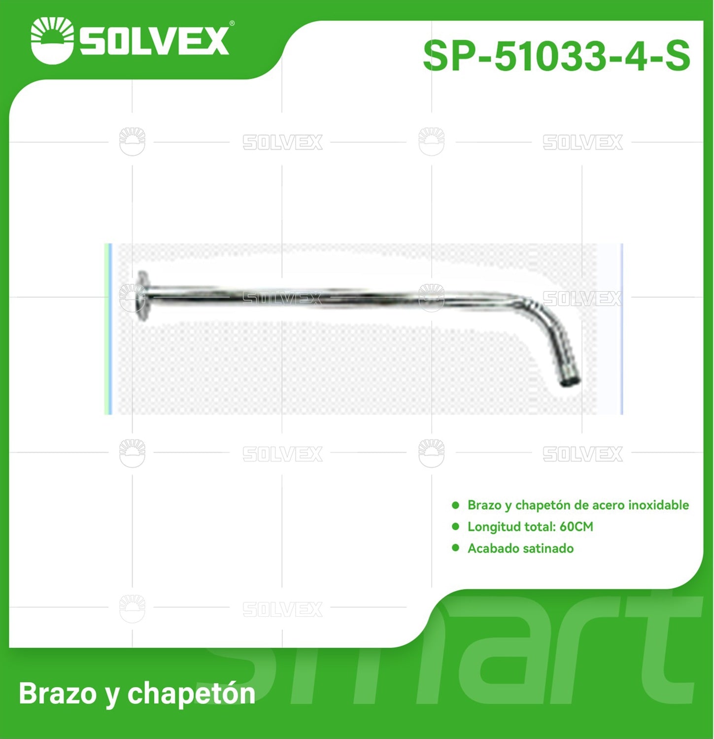 Brazo de Ducha 60 cm Satinado. Tubo de Acero Inoxidable con Chapetón para regadera.