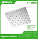 Regadera para Ducha Cuadrada 8" Cromada. Cabezal de Acero Inoxidable Resistente.