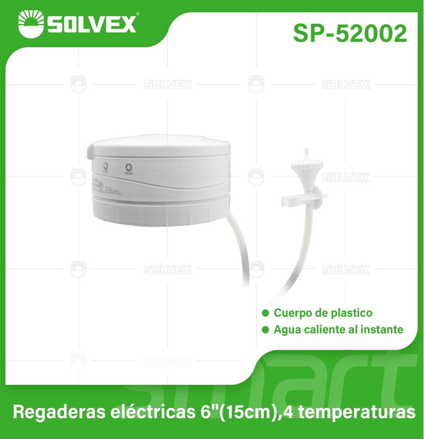 Regadera Eléctrica para Ducha 6". Agua Caliente Instantánea con 4 Ajustes de Temperatura 110-127V.