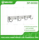 Perchero de Pared con 4 Ganchos. Acero Inoxidable y Aluminio con Acabado Cromado. Ideal para toallas o ropa.