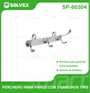 Perchero de Pared con 3 Ganchos dobles. Acero Inoxidable y Aluminio. Ideal para toallas o ropa.
