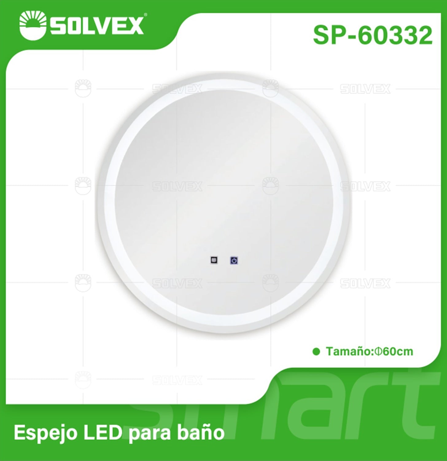 Espejo LED Redondo 60 cm con Luz LED de 3 Tonos, Botón Táctil y Función Antiempañante para Baño.