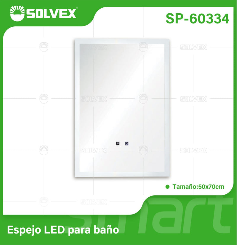 Espejo LED Rectangular 70x50cm Con Luz LED De 3 Tonos, Botón Táctil y Sistema Antiempañante Para Baño Moderno.