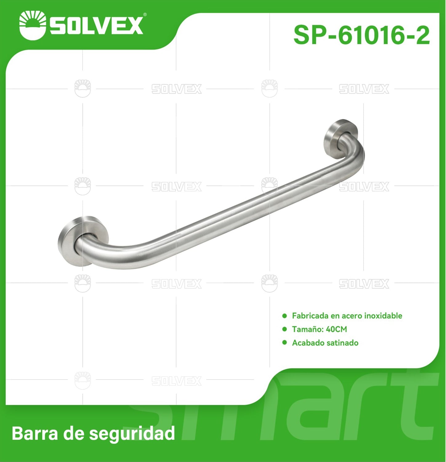 Barra de Seguridad Inoxidable para Baño 40cm Satinada. Barra de Apoyo Antideslizante para Ducha, WC y Escaleras. Soporte de Pared.