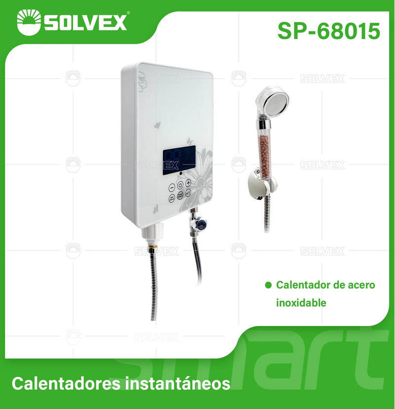 Calentador de Agua Eléctrico para Ducha 127V de Acero Inoxidable con Regadera de Mano y Control de Temperatura 30° a 55°C.