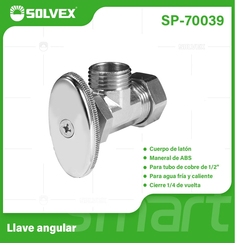 Llave De Ángulo 1/2" Con Cierre De 1/4 De Vuelta. Agua Fría Y Caliente. Para Tubería De Cobre.