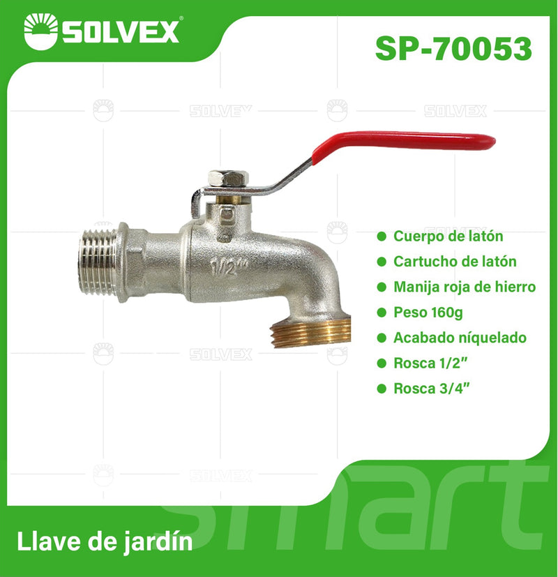 Llave De Jardín 1/2" y 3/4" Para Manguera Con Palanca De Medio Giro.