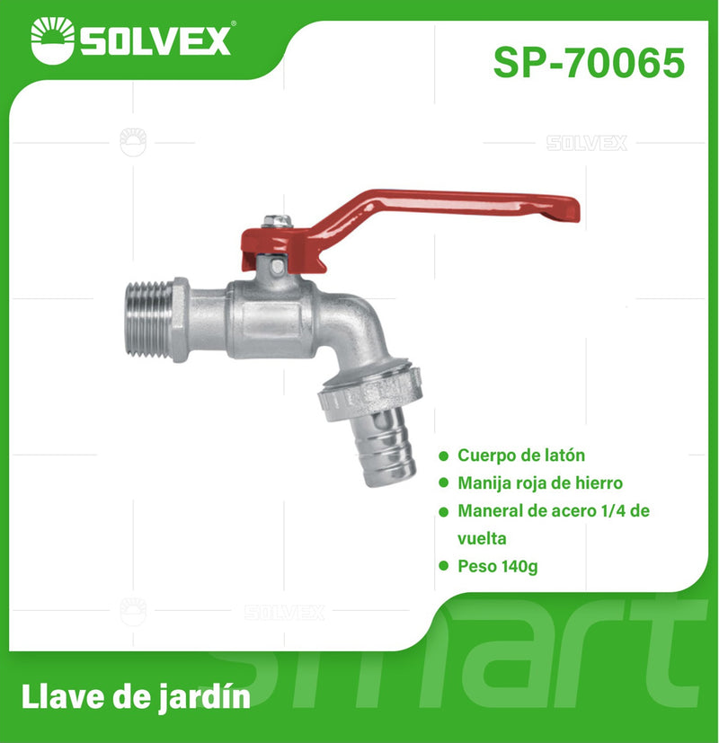 Llave De Jardín 1/2" Para Manguera Con Coupling Estriado Y Palanca De 1/4 De Vuelta. Uso En Tomas De Agua Y Riego.