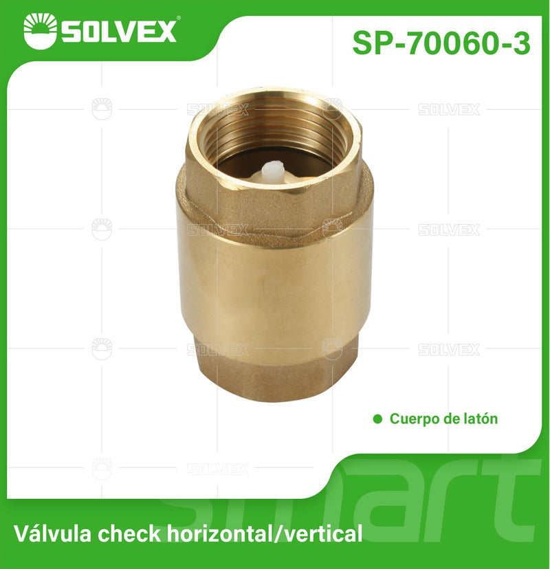 Válvula Check 1" De Latón Con Resorte Horizontal Y Vertical 200 PSI.