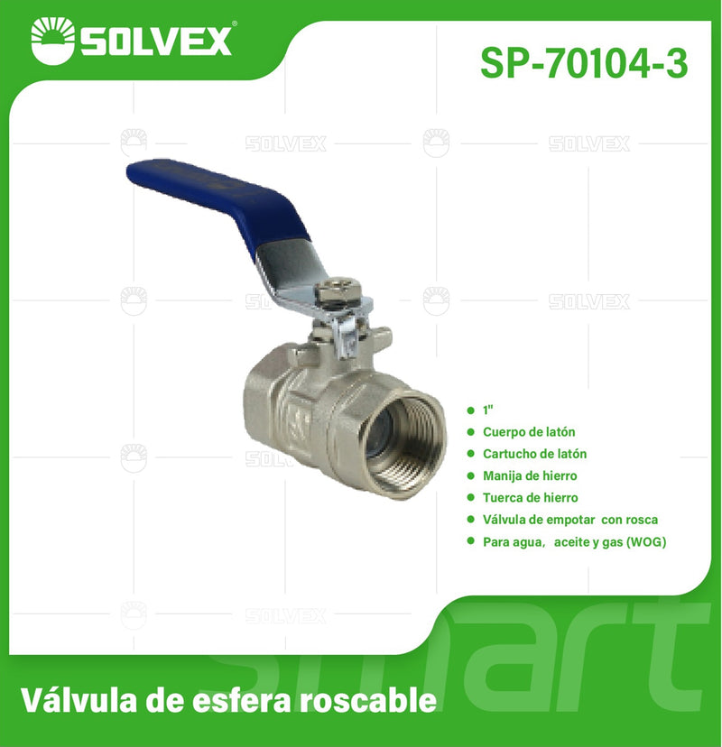 Válvula De Bola 1" Roscable De Latón Niquelado Con Manija Metálica. Para Agua, Petróleo Y Gas (WOG).