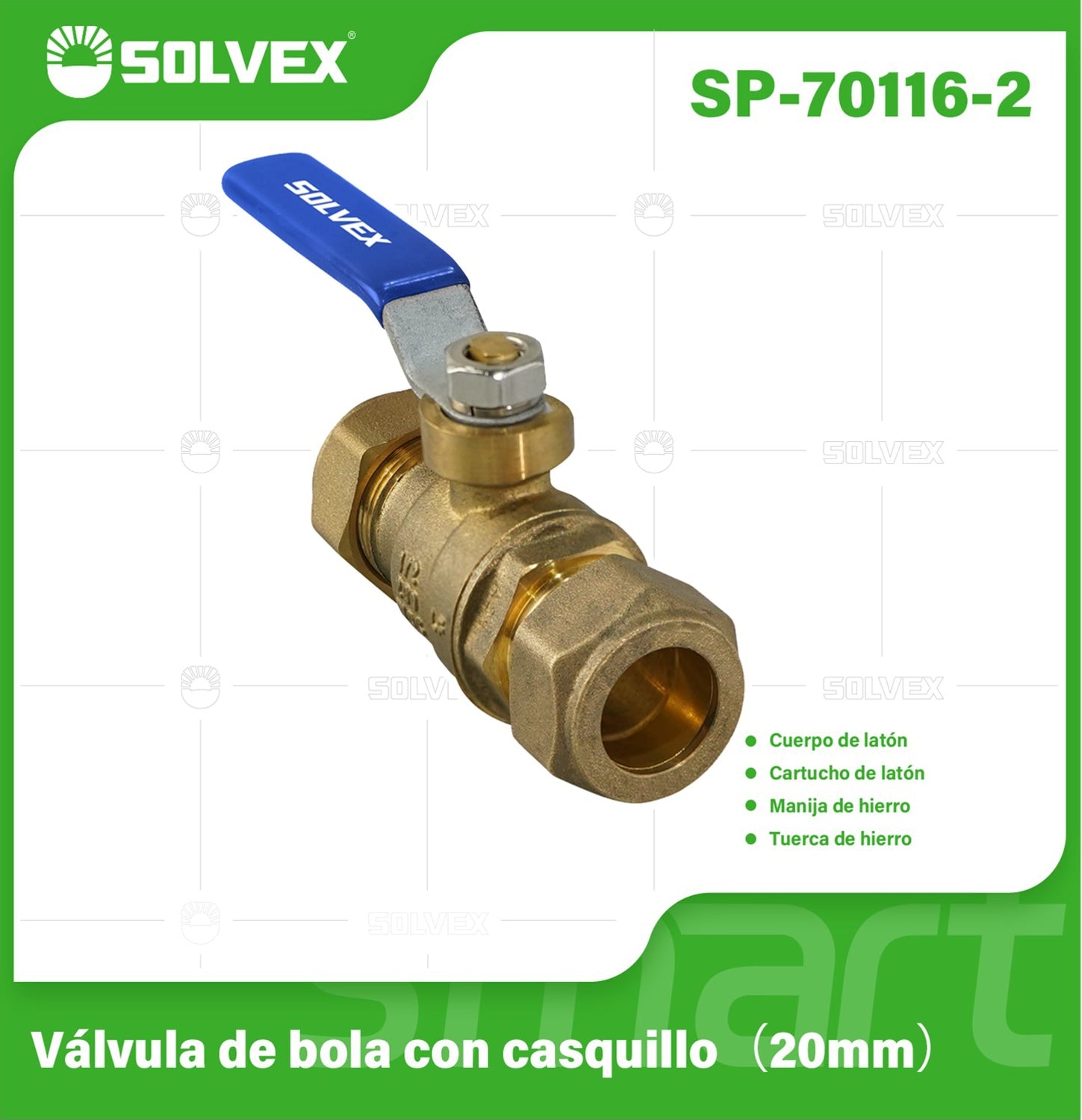 Válvula De Bola Con Casquillo 20 mm (1/2") De Latón Con Manija Metálica. Para Agua, Aceite Y Gas (WOG).