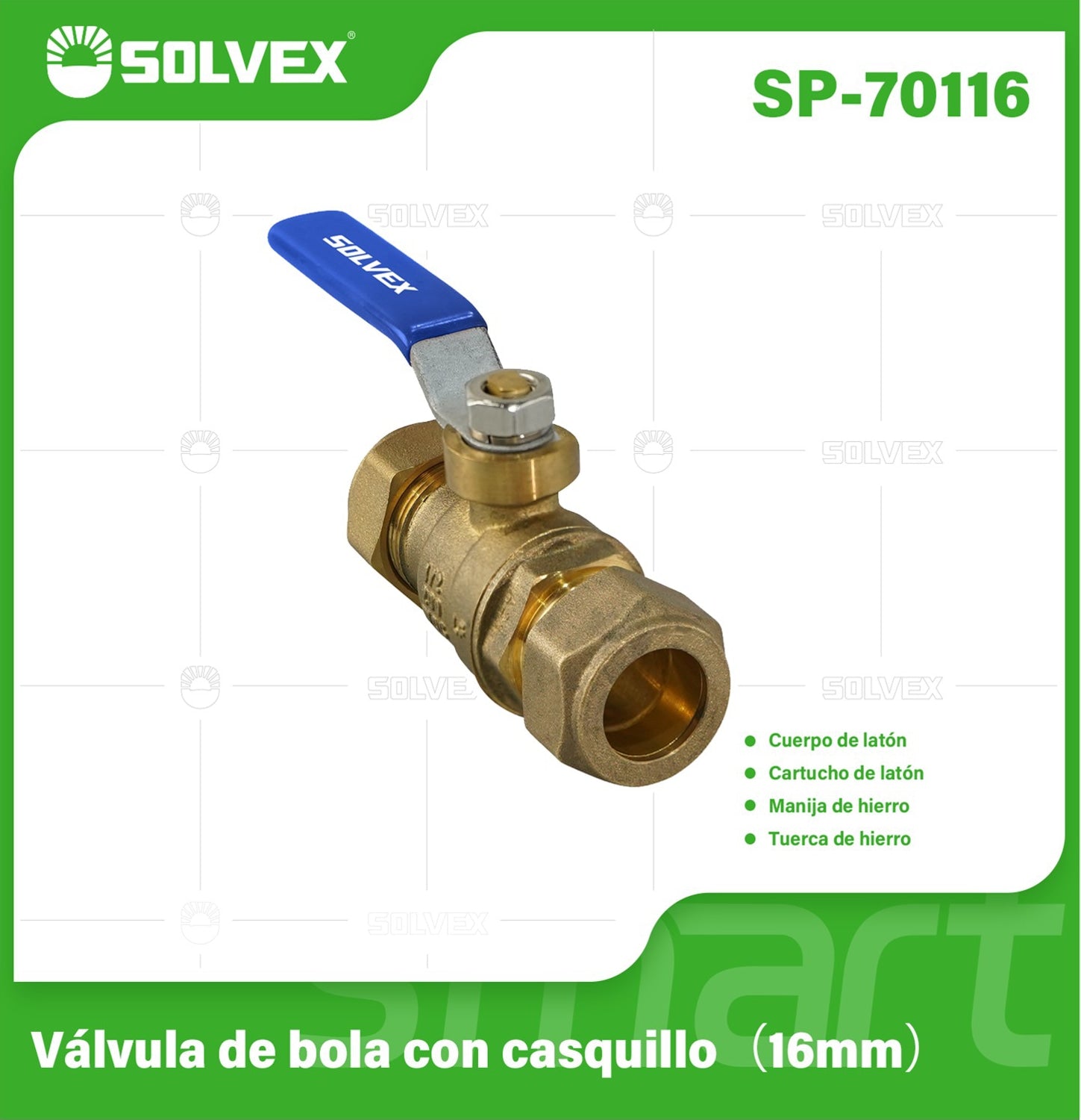 Válvula De Bola Con Casquillo 16 mm (3/8") De Latón Con Manija Metálica. Para Agua, Aceite Y Gas (WOG).