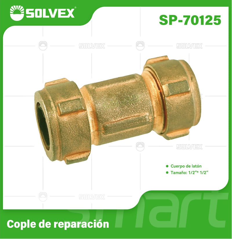 Unión de Compresión 1/2" de Latón. Cople de Reparación para Tuberías. Coupling.