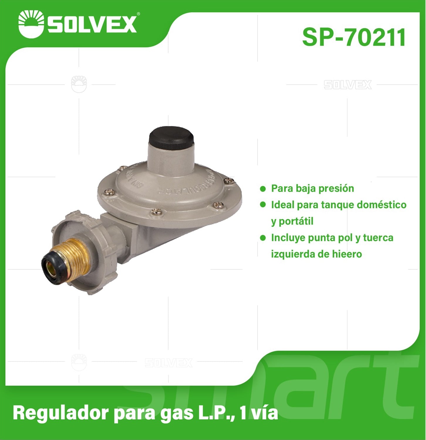 Regulador De Gas LP Para Tanque Doméstico 1 Vía de Baja Presión Con Salida 3/8".