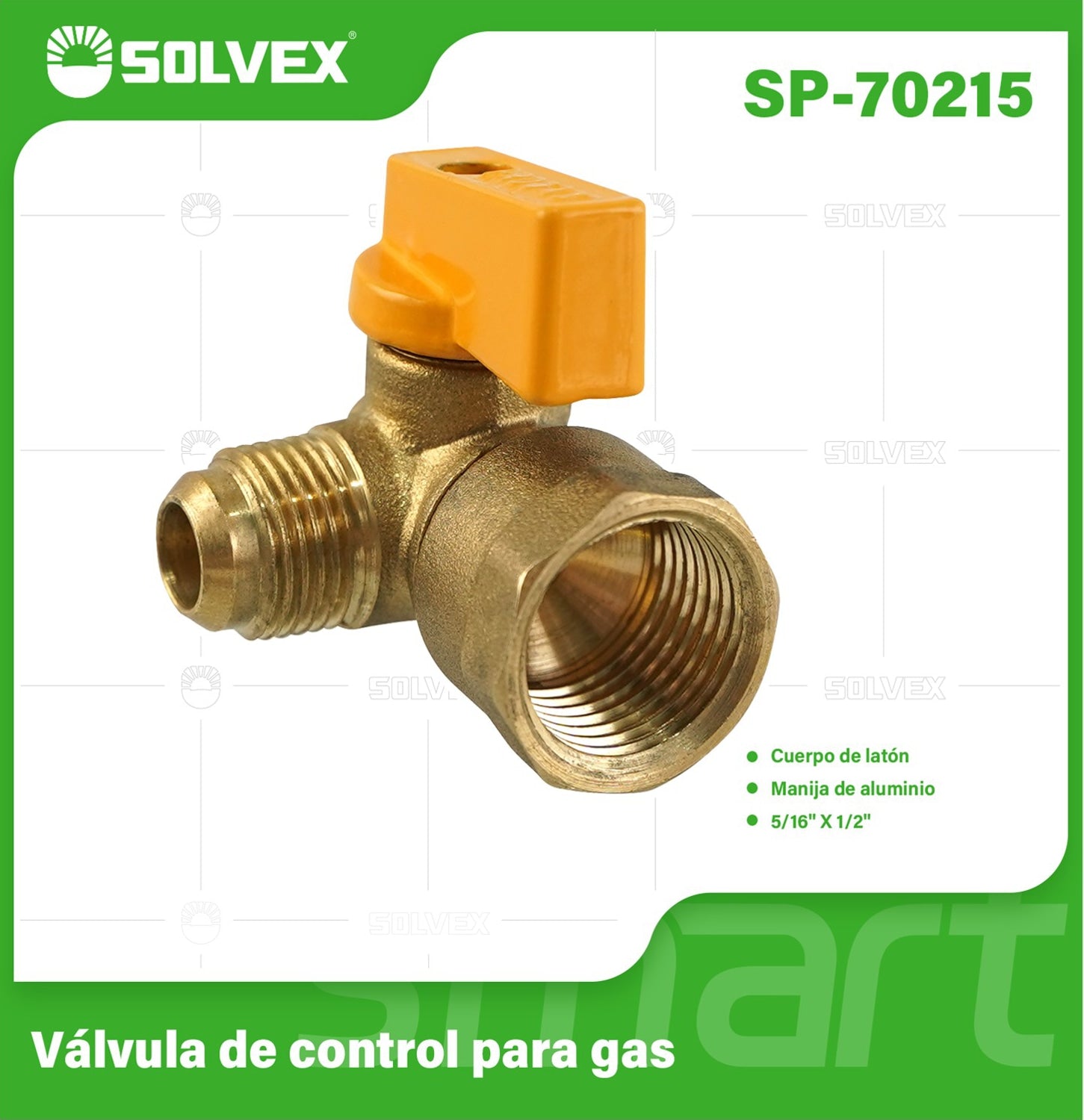 Válvula De Control Para Gas 3/8" x 1/2". Con Entrada Flare y Salida NPT.