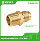 Niple Terminal De Latón 5/16" x 3/8" NPT Rosca Externa. Conector Para Gas Y Plomería.