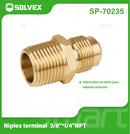 Niple Terminal De Latón 3/8" x 1/4" NPT Rosca Externa. Conector Para Gas Y Plomería.