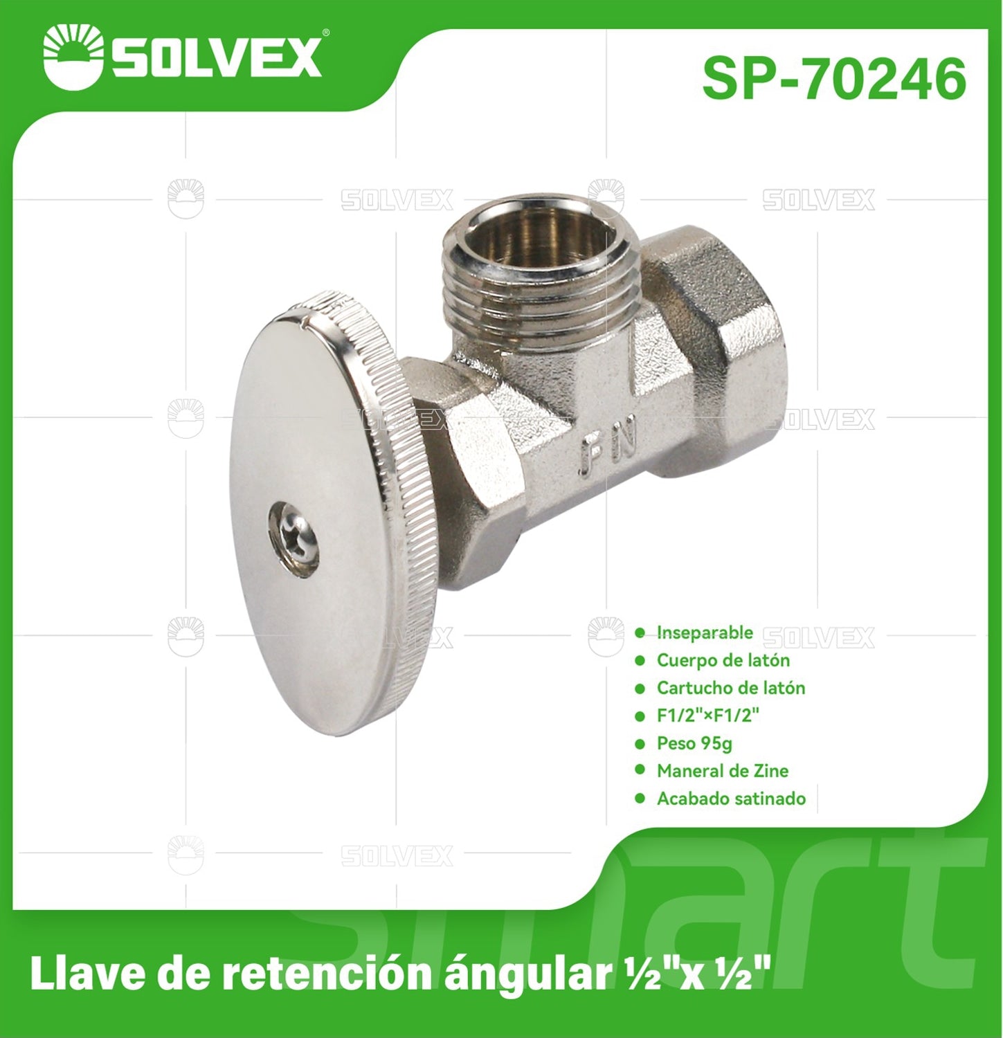 Llave De Ángulo 1/2" x 1/2" Para Agua Con Válvula De Retención Inseparable. Uso En Lavamanos, fregadores E Inodoros.