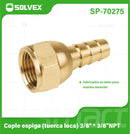 Cople Espiga (Tuerca Loca) 3/8" x 3/8" NPT de Latón. Conector para Manguera de Gas. Coupling.