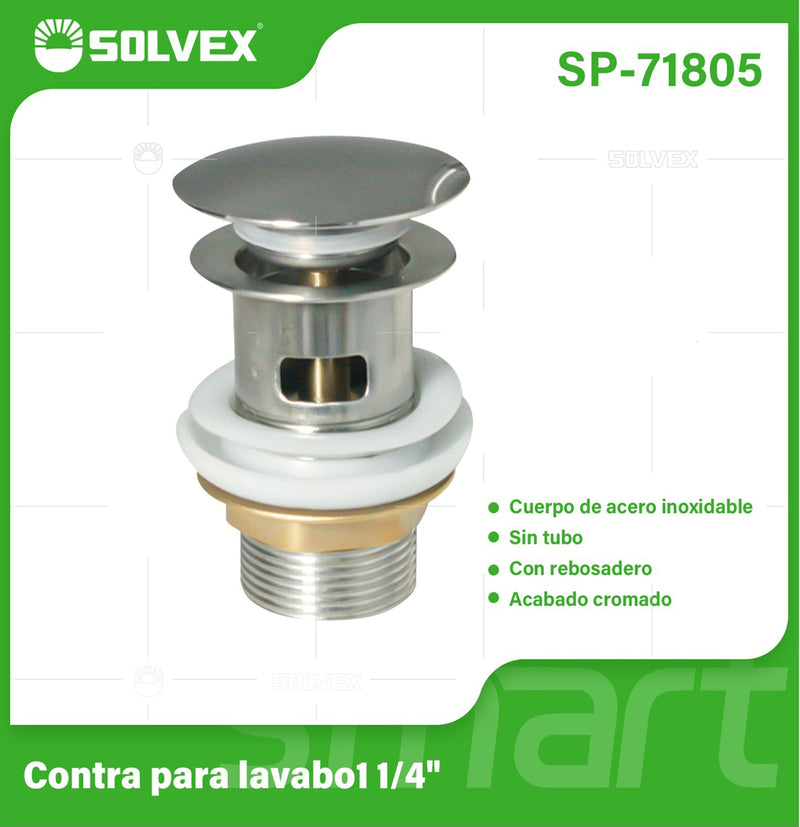 Desagüe Para Lavamanos 1 1/4" Acero Inoxidable Con Rebosadero. Drenaje cromado para fregador y tina.