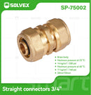 Conector De Compresión Recto 3/4" En Latón. Unión Directa 16mm Para Tuberías De Agua Y Gas.