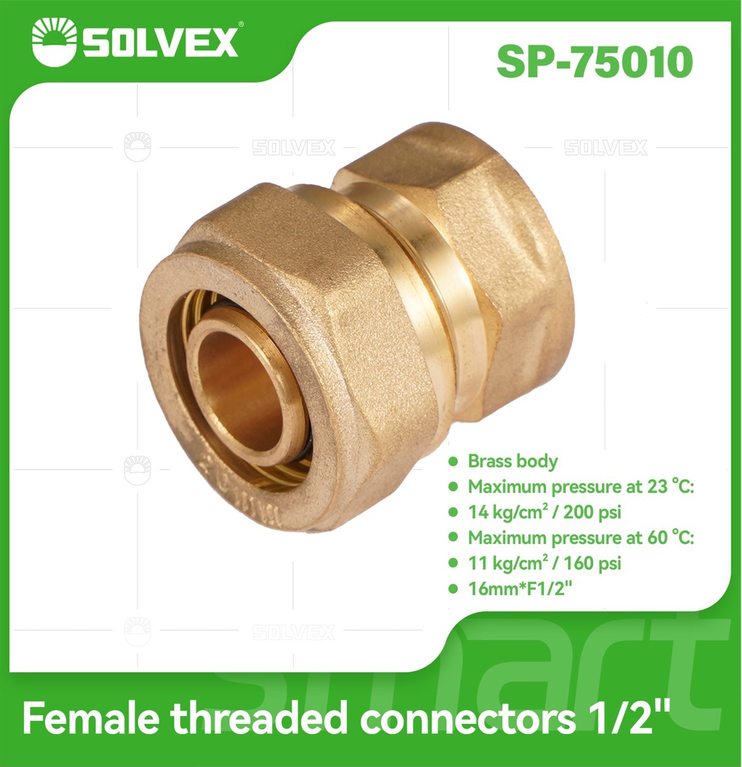 Conector De Compresión Roscado Hembra 1/2" (16 mm x H1/2") En Latón. Unión Para Agua y Gas.