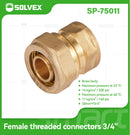 Conector De Compresión Roscado Hembra 3/4" (20 mm x H3/4") En Latón. Unión Para Agua y Gas.