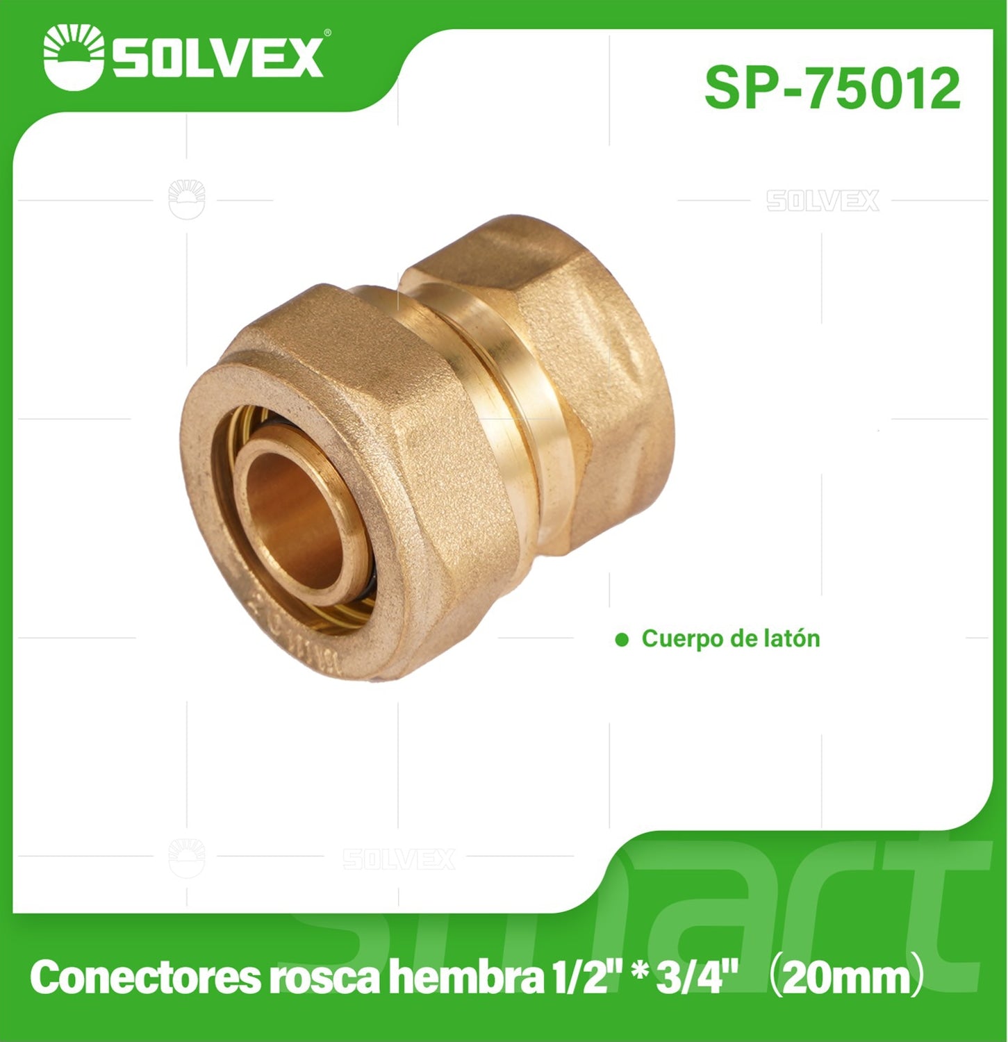 Conector De Compresión Roscado Hembra 1/2" x 3/4" (20 mm) En Latón. Unión Para Agua y Gas.
