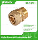 Conector De Compresión Roscado Macho 3/4" (20 mm x M3/4") En Latón. Unión Para Agua y Gas.