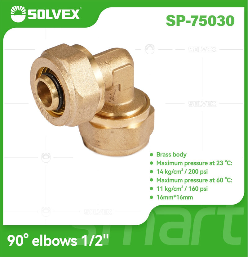 Codo De Compresión 90° 1/2" (16 mm x 16 mm) En Latón. Conector Para Agua y Gas.