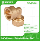 Codo De Compresión 90° 3/4" En Latón. Rosca Hembra (20 mm x H3/4") Conector Para Agua Y Gas.