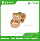 Codo De Compresión 90° Rosca Hembra 1/2" x 3/4" (20 mm) En Latón. Unión Para Agua Y Gas.