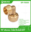 Codo De Compresión 90° 3/4" En Latón. Rosca Macho (20 mm x M3/4") Conector Para Agua Y Gas.