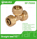 Tee De Compresión Recta 1/2" (16 mm x 16 mm x 16 mm) En Latón. Unión de 3 vías Para Agua Y Gas.