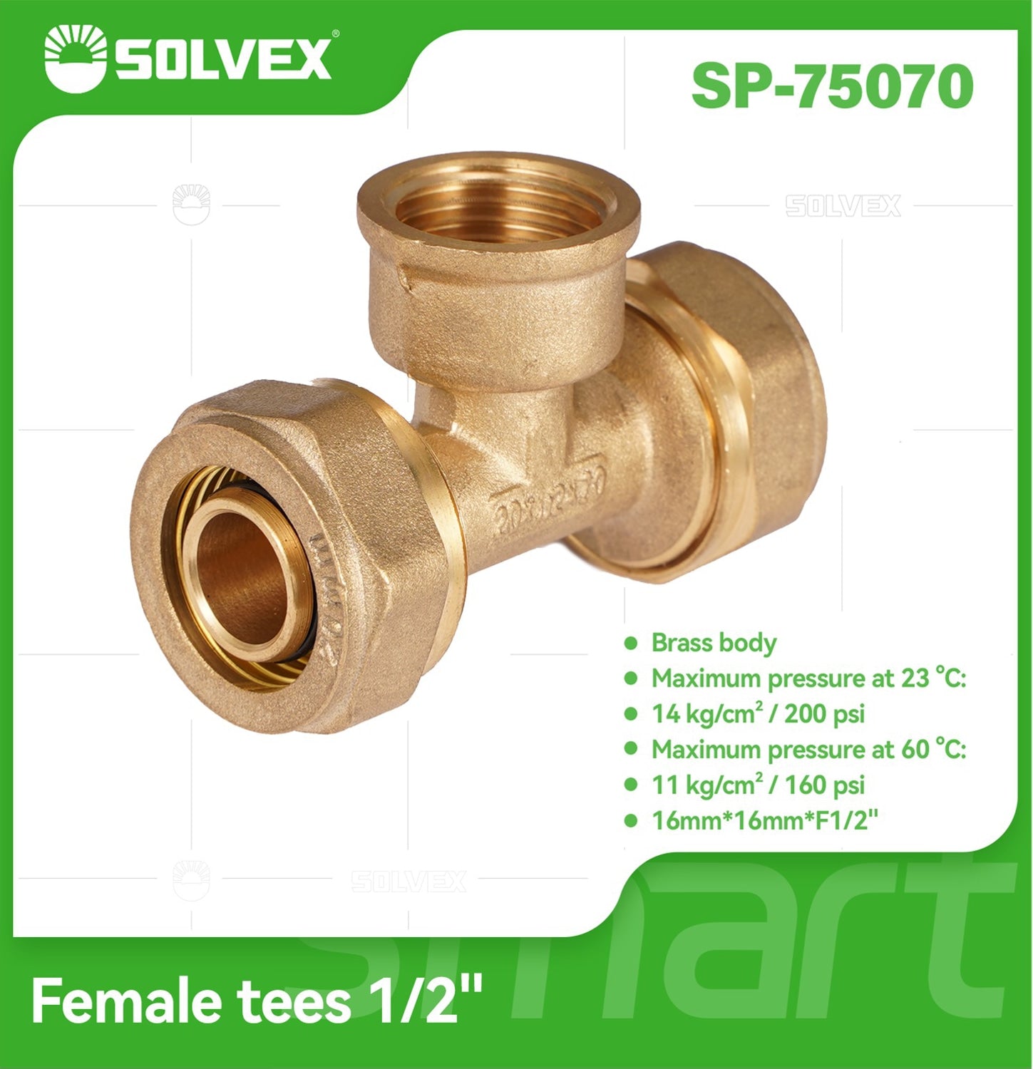 Tee De Compresión Hembra 1/2" (16 mm x 16 mm x H1/2") En Latón. Conector De 3 Vías Para Agua Y Gas.