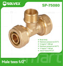 Tee De Compresión Macho 1/2" (16 mm x 16 mm x M1/2") En Latón. Conector De 3 Vías Para Agua Y Gas.
