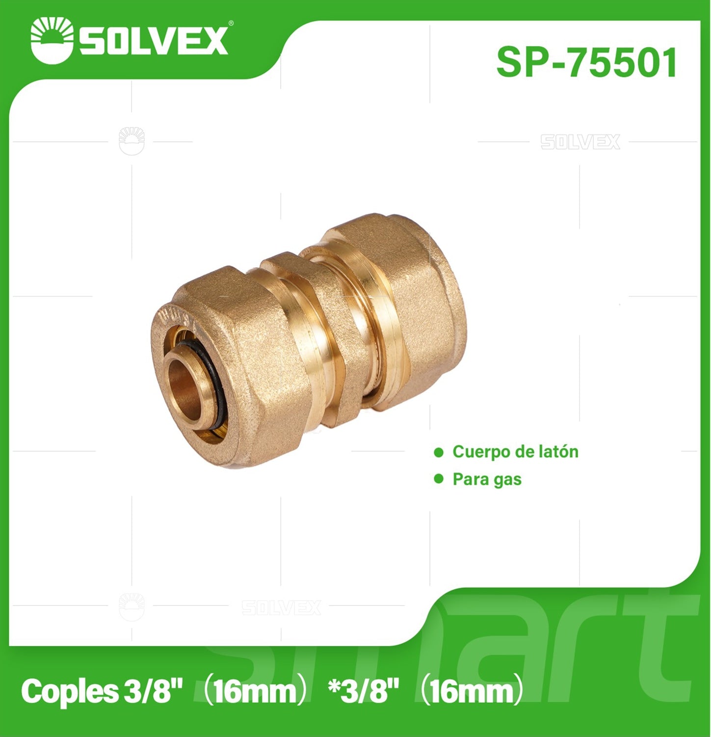 Conector De Compresión Recto 3/8" (16 mm) En Latón. Unión Directa Para Agua Y Gas.