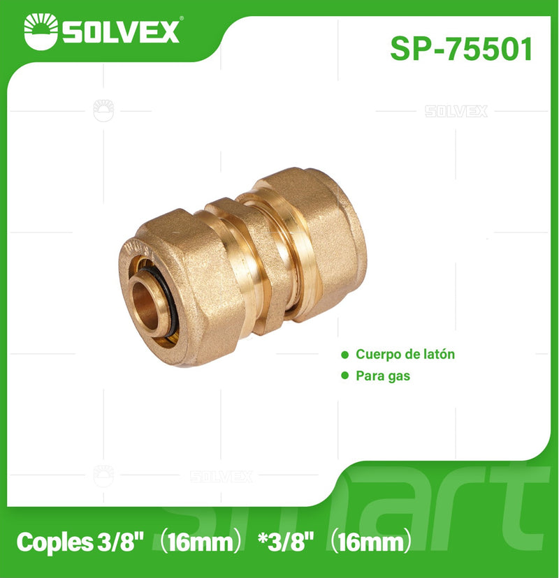 Conector De Compresión Recto 3/8" (16 mm) En Latón. Unión Directa Para Agua Y Gas.