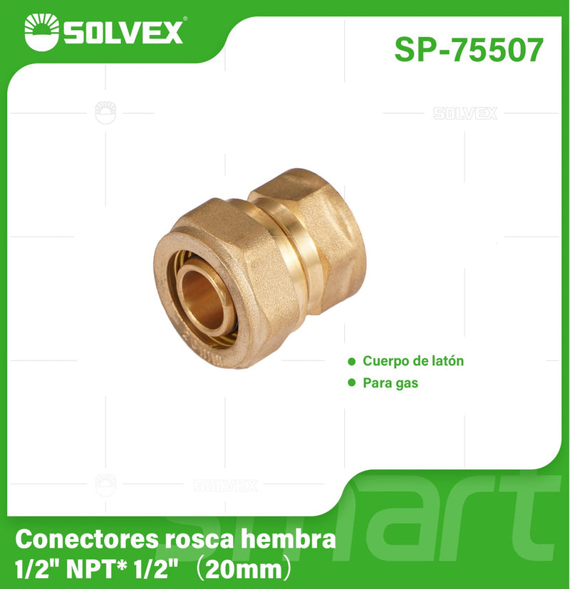 Conector De Compresión Roscado Hembra 1/2" NPT x 1/2" (20 mm) En Latón. Unión Para Agua y Gas.