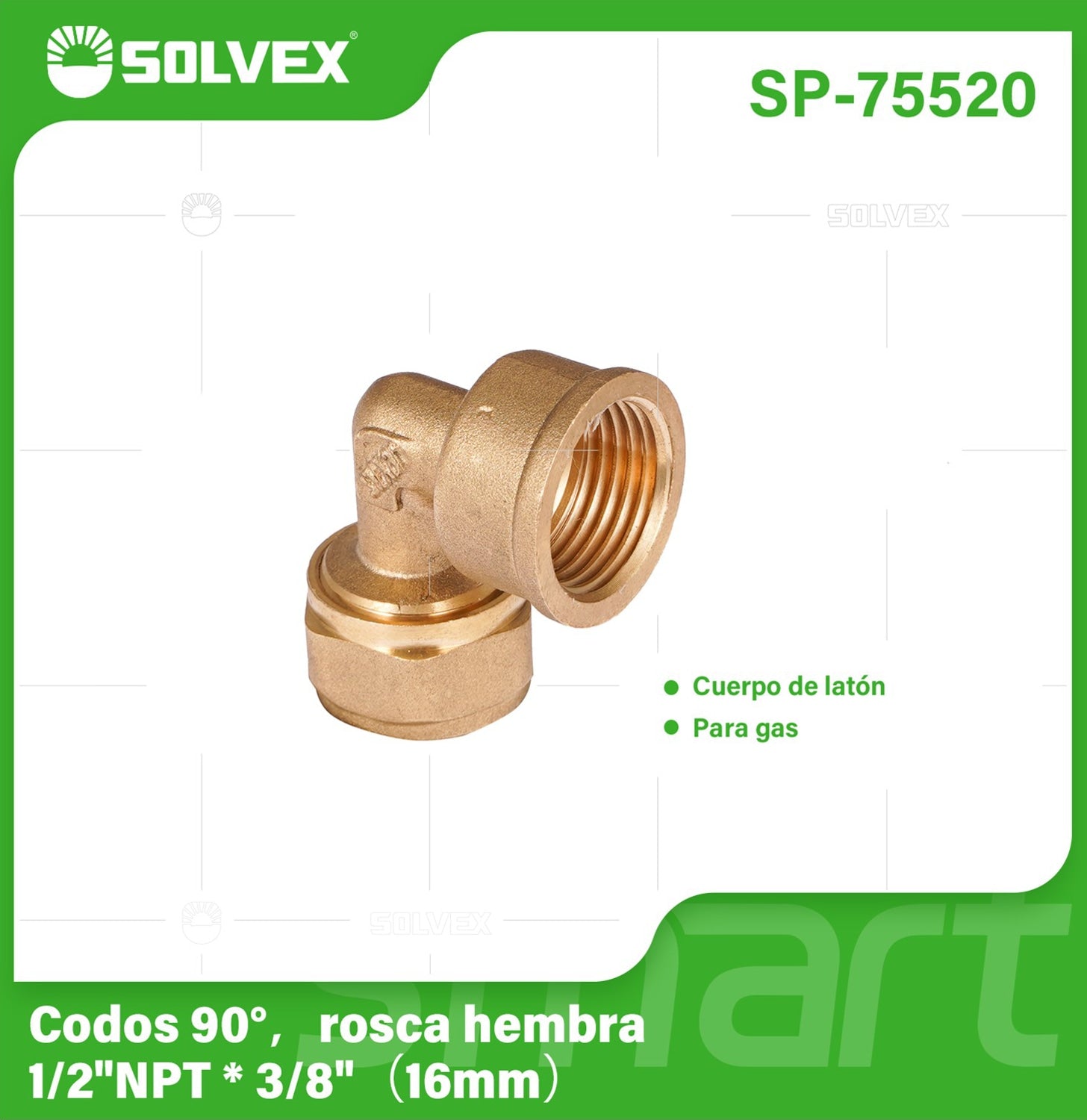 Codo De Compresión 90° Rosca Hembra 1/2" NPT x 3/8" (16 mm) En Latón. Conector Angular Para Agua y Gas.